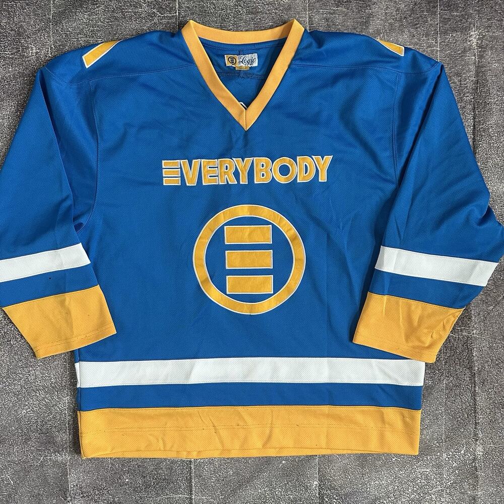 Men's Logic Everybody Tour #85 Blue Yellow White Hip Hop Hockey Jersey Sz 2XL